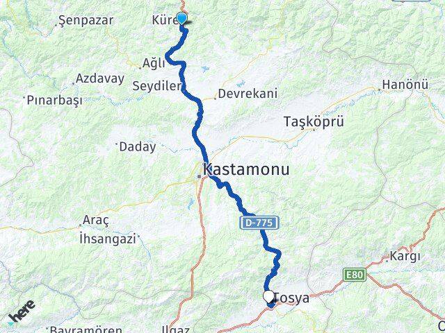 Kastamonu Küre Tosya Arası Kaç Km - Yol Haritası