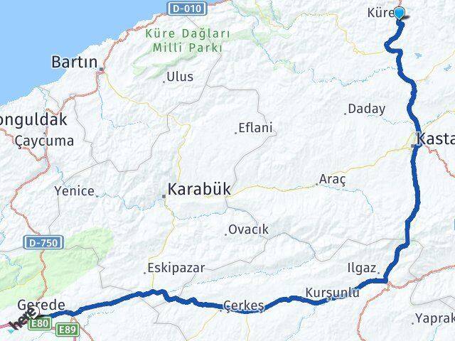Kastamonu Küre Yeniçağa Bolu Arası Kaç Km - Yol Haritası