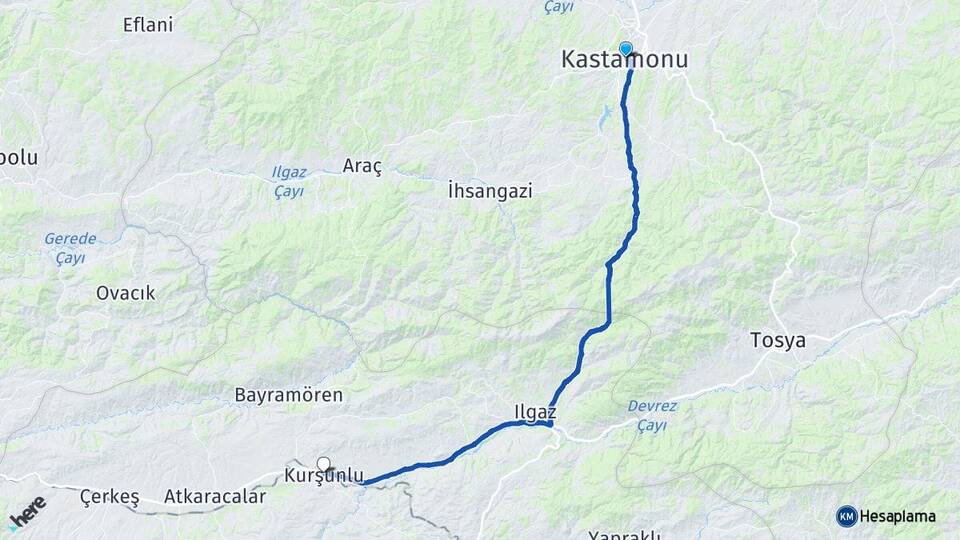 Kastamonu Kurşunlu Çankırı Arası Kaç Km - Yol Haritası