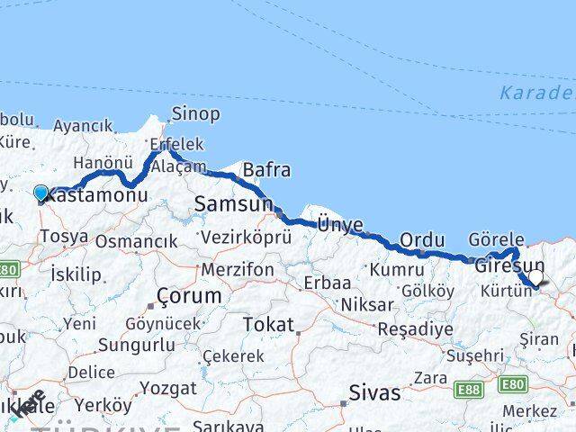 Kastamonu Kürtün Gümüşhane Arası Kaç Km - Yol Haritası