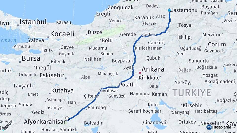 Kastamonu Kuzeykent Arası Kaç Km - Yol Haritası