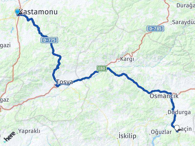 Kastamonu Laçin Çorum Arası Kaç Km - Yol Haritası