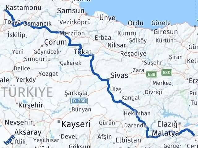Kastamonu Maden Elazığ Arası Kaç Km - Yol Haritası