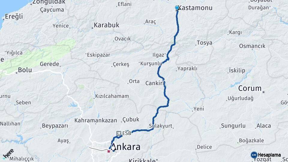 Kastamonu Mamak Ankara Arası Kaç Km - Yol Haritası