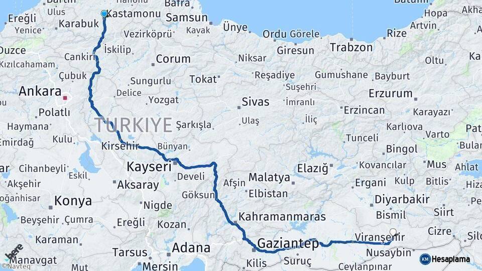 Kastamonu Mardin Arası Kaç Km - Yol Haritası