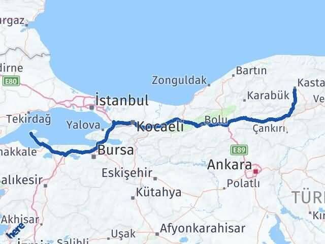 Kastamonu Marmara Balıkesir Arası Kaç Km - Yol Haritası