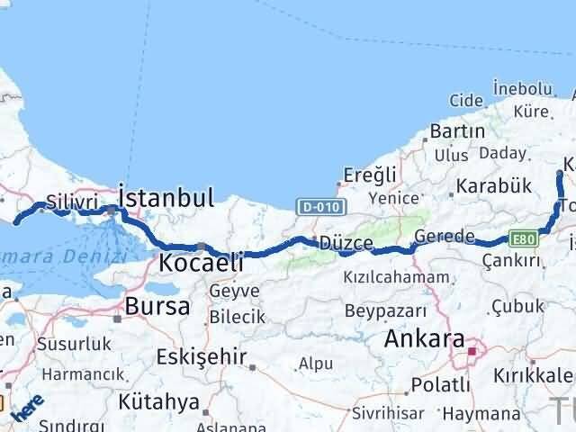 Kastamonu Marmaraereğlisi Tekirdağ Arası Kaç Km - Yol Haritası