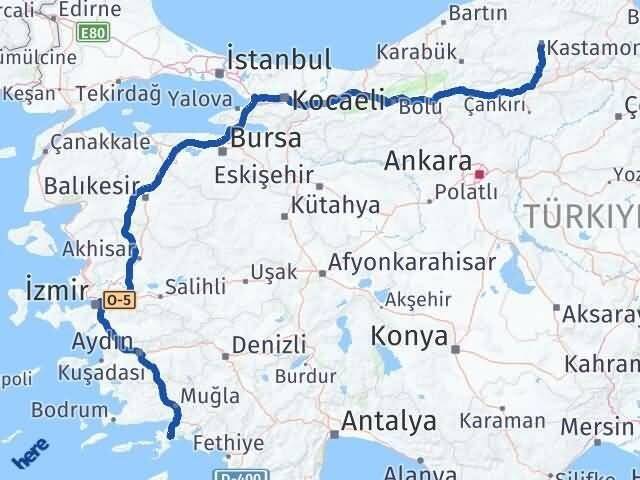 Kastamonu Marmaris Muğla Arası Kaç Km - Yol Haritası