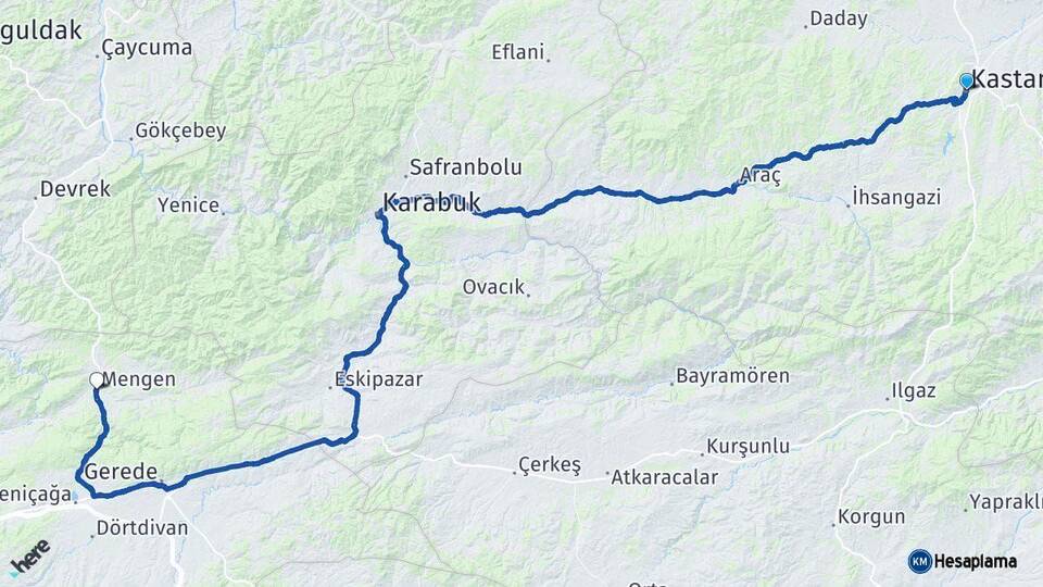 Kastamonu Mengen Bolu Arası Kaç Km - Yol Haritası