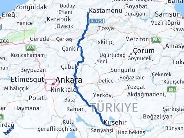 Kastamonu Mucur Kırşehir Arası Kaç Km - Yol Haritası