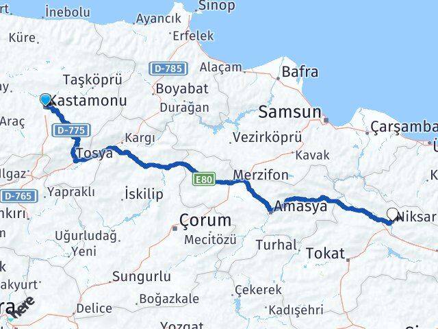 Kastamonu Niksar Tokat Arası Kaç Km - Yol Haritası