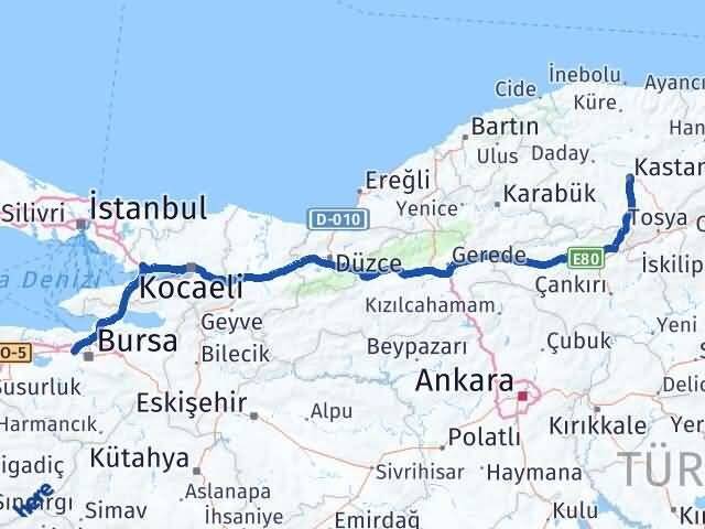 Kastamonu Nilüfer Bursa Arası Kaç Km - Yol Haritası