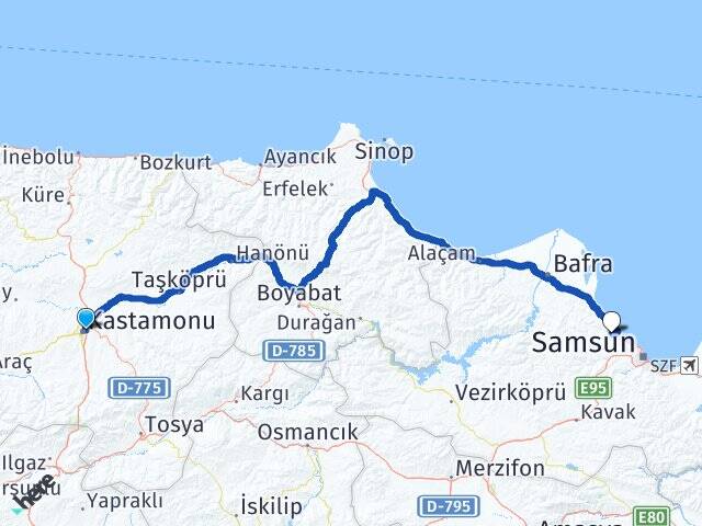 Kastamonu Ondokuz Mayıs Üniversitesi Arası Kaç Km - Yol Haritası