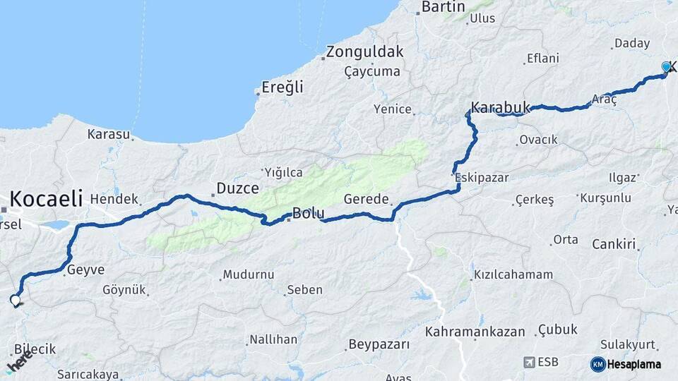 Kastamonu Osmaneli Bilecik Arası Kaç Km - Yol Haritası
