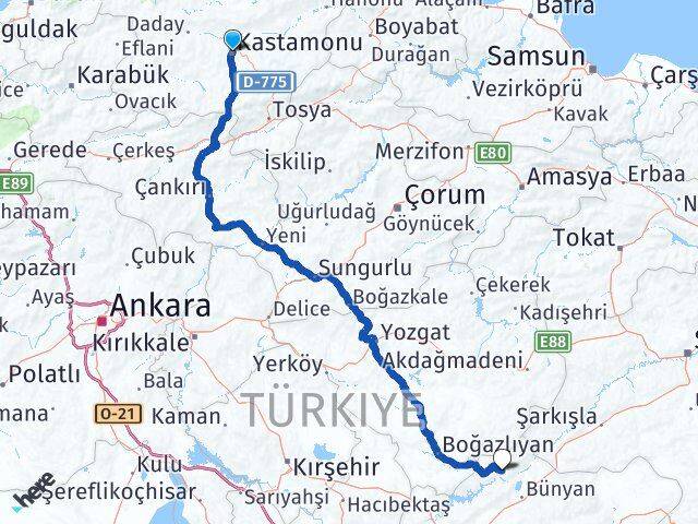 Kastamonu Özvatan Kayseri Arası Kaç Km - Yol Haritası