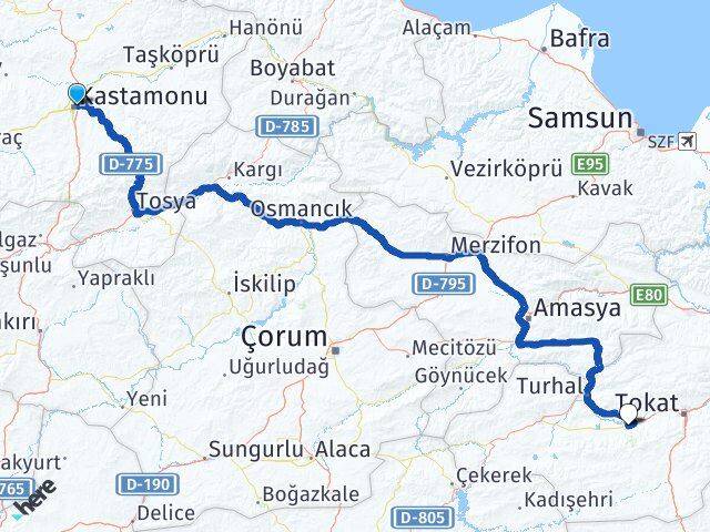 Kastamonu Pazar Tokat Arası Kaç Km - Yol Haritası