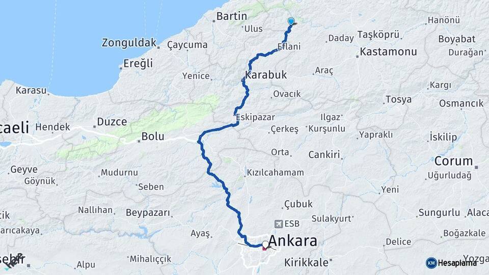 Kastamonu Pınarbaşı Ankara Arası Kaç Km - Yol Haritası