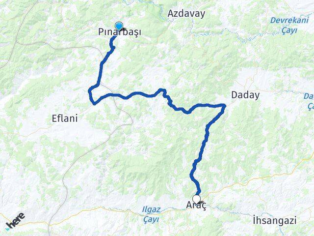 Kastamonu Pınarbaşı Araç Arası Kaç Km - Yol Haritası