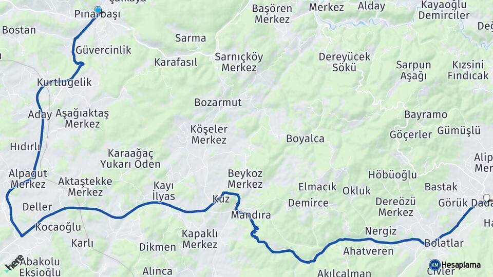 Kastamonu Pınarbaşı Daday Arası Kaç Km - Yol Haritası