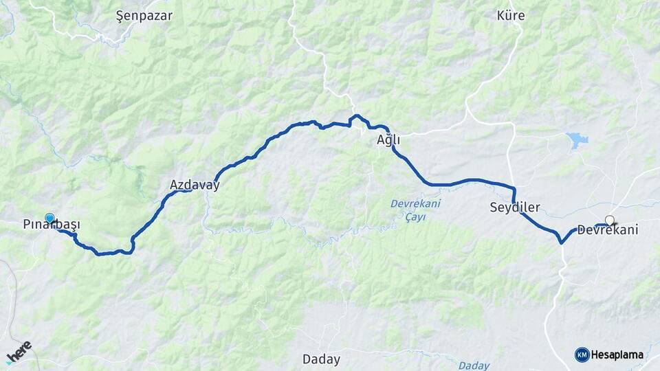 Kastamonu Pınarbaşı Devrekani Arası Kaç Km - Yol Haritası