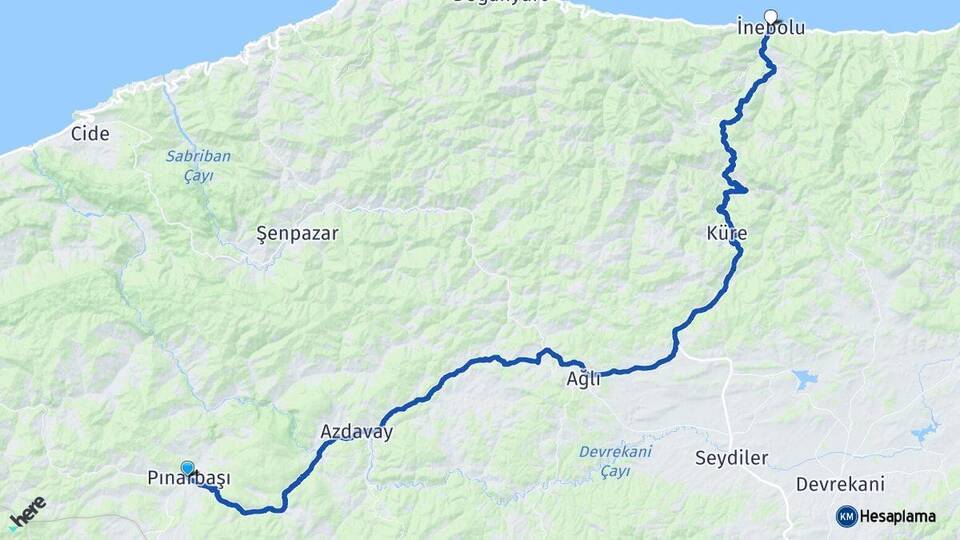 Kastamonu Pınarbaşı İnebolu Arası Kaç Km - Yol Haritası