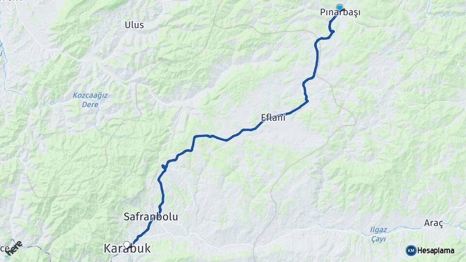 Kastamonu Pınarbaşı Karabük Arası Kaç Km - Yol Haritası
