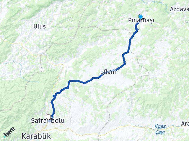 Kastamonu Pınarbaşı Safranbolu Karabük Arası Kaç Km - Yol Haritası