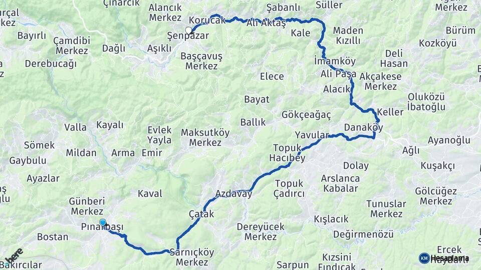 Kastamonu Pınarbaşı Şenpazar Arası Kaç Km - Yol Haritası