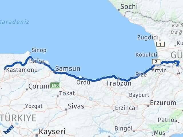Kastamonu Posof Ardahan Arası Kaç Km - Yol Haritası