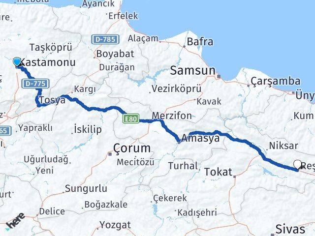 Kastamonu Reşadiye Tokat Arası Kaç Km - Yol Haritası
