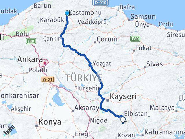 Kastamonu Saimbeyli Adana Arası Kaç Km - Yol Haritası