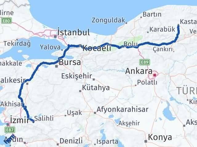 Kastamonu Salihli Manisa Arası Kaç Km - Yol Haritası