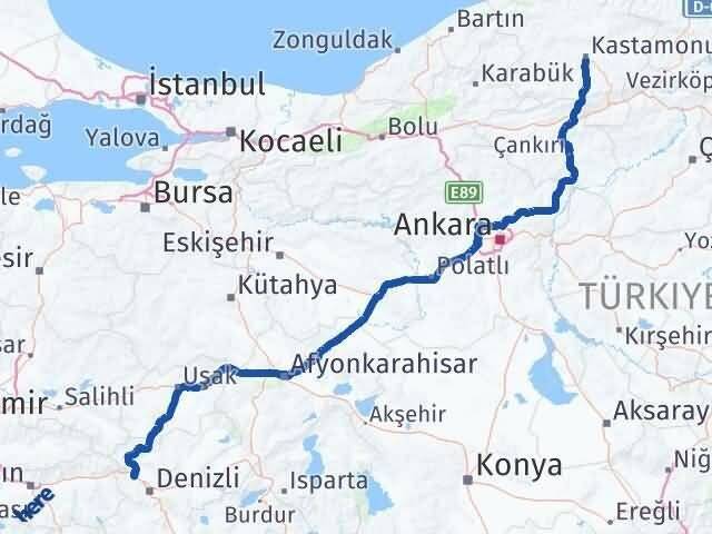 Kastamonu Sarayköy Denizli Arası Kaç Km - Yol Haritası