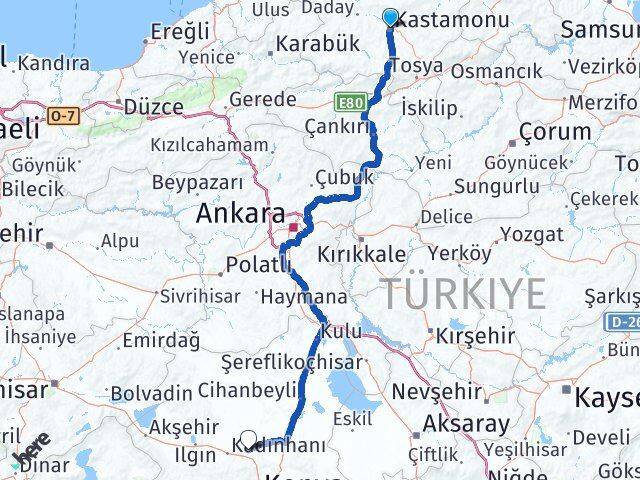 Kastamonu Sarayönü Konya Arası Kaç Km - Yol Haritası