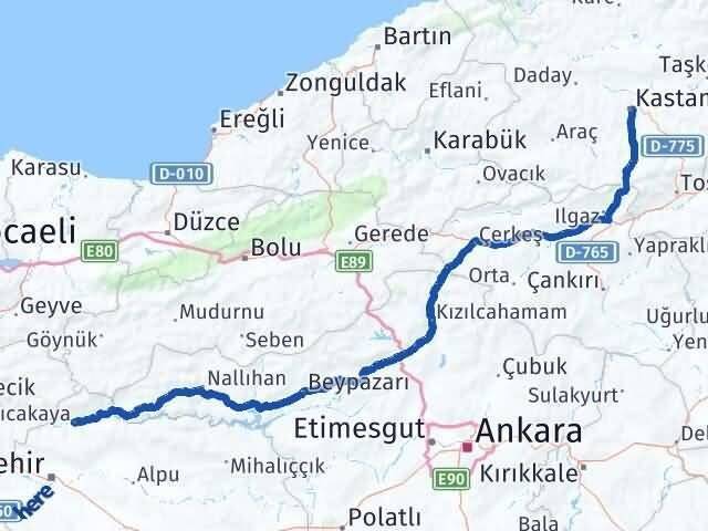 Kastamonu Sarıcakaya Eskişehir Arası Kaç Km - Yol Haritası