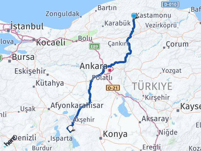 Kastamonu Şarkikaraağaç Isparta Arası Kaç Km - Yol Haritası