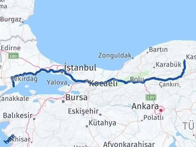 Kastamonu Şarköy Tekirdağ Arası Kaç Km - Yol Haritası