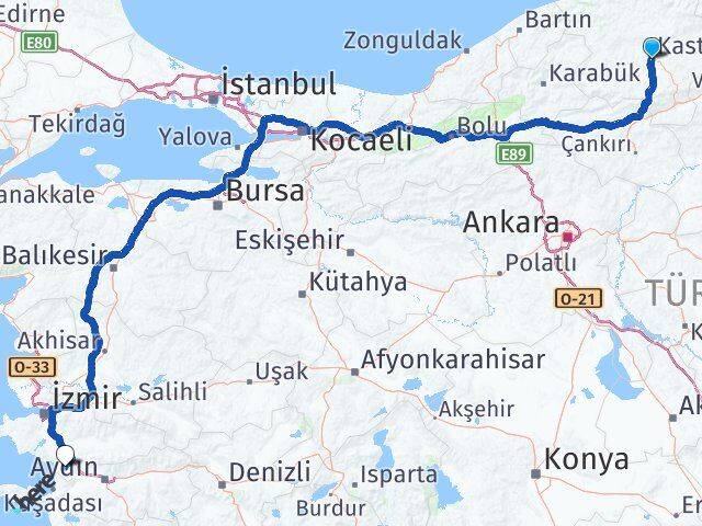 Kastamonu Selçuk İzmir Arası Kaç Km - Yol Haritası