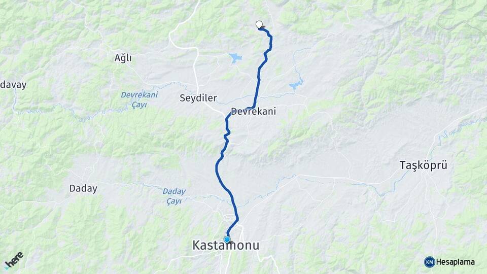Kastamonu Şenlik Devrekani Arası Kaç Km - Yol Haritası