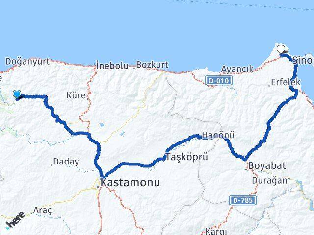 Kastamonu Şenpazar Abalı Sinop Arası Kaç Km - Yol Haritası