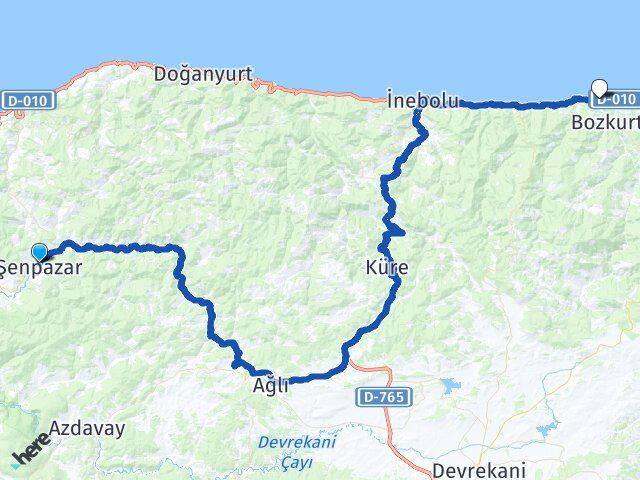 Kastamonu Şenpazar Abana Arası Kaç Km - Yol Haritası