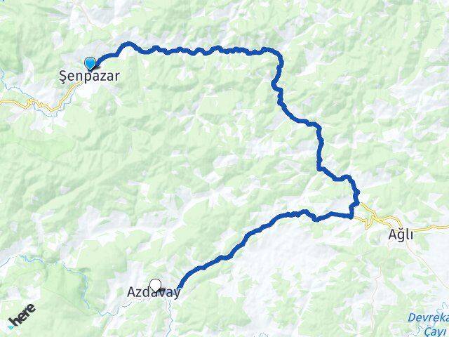 Kastamonu Şenpazar Azdavay Arası Kaç Km - Yol Haritası