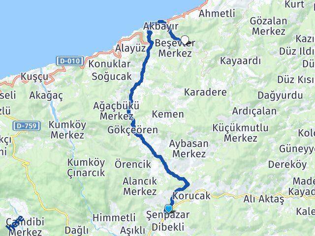 Kastamonu Şenpazar Çataloluk Cide Arası Kaç Km - Yol Haritası