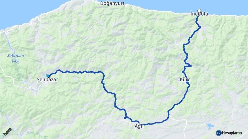 Kastamonu Şenpazar İnebolu Arası Kaç Km - Yol Haritası