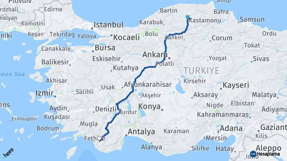 Kastamonu Seydikemer Muğla Arası Kaç Km - Yol Haritası