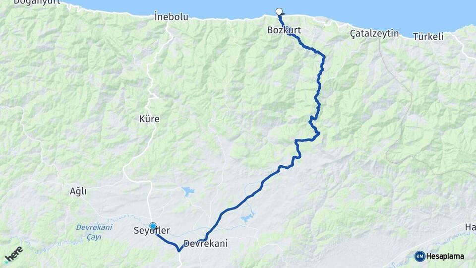 Kastamonu Seydiler Abana Arası Kaç Km - Yol Haritası