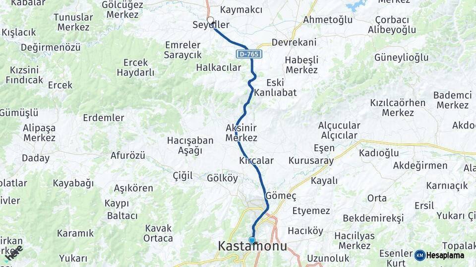 Kastamonu Seydiler Arası Kaç Km - Yol Haritası