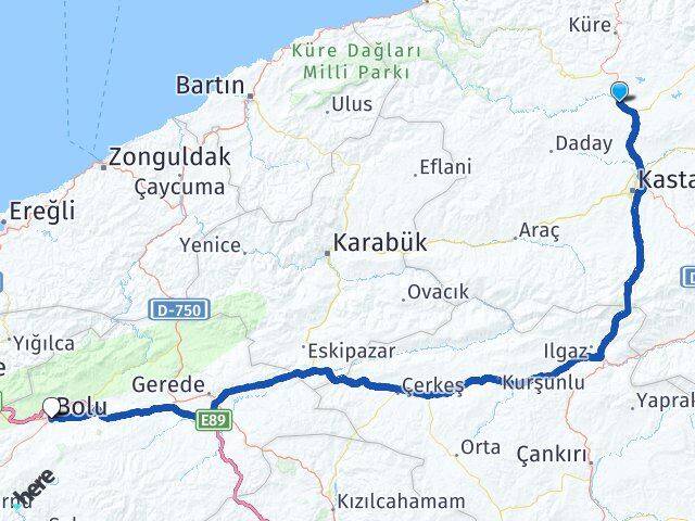 Kastamonu Seydiler Bolu Arası Kaç Km - Yol Haritası