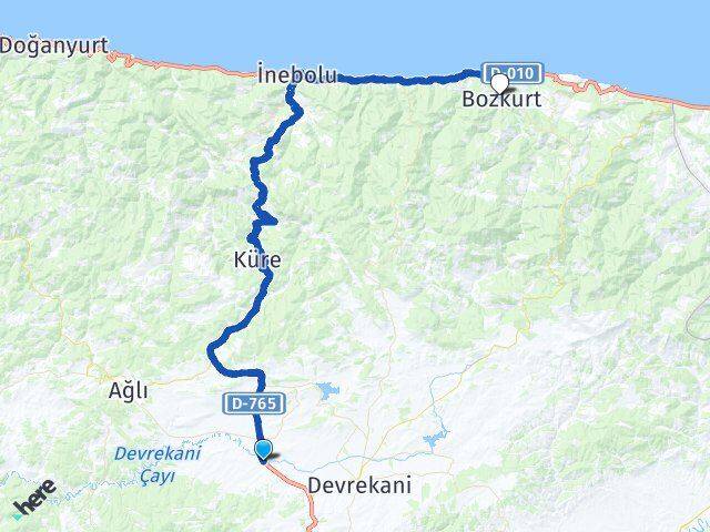 Kastamonu Seydiler Bozkurt Arası Kaç Km - Yol Haritası