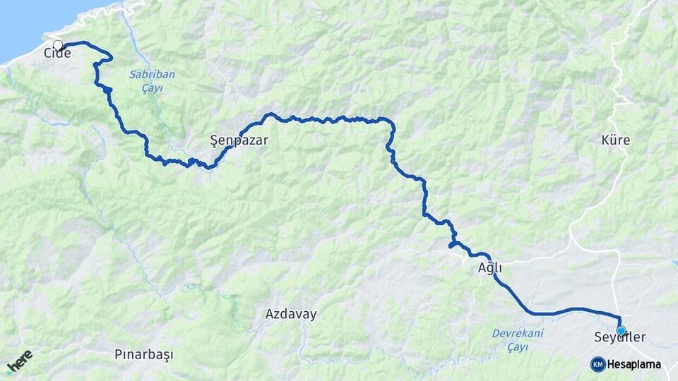 Kastamonu Seydiler Cide Arası Kaç Km - Yol Haritası